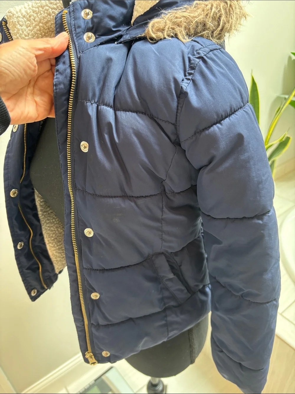 Old Navy Navy Blue Puffer Jacket with Faux-Fur Trim Hood M (8)